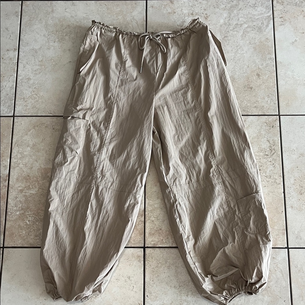 Womens Tan Drawstring Parachute Pants